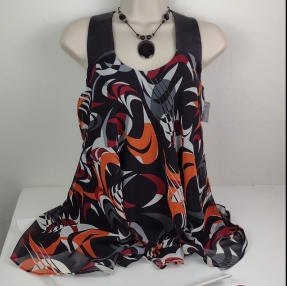 BISOU BISOU Black Very Leather Like Strap Modern Art Graphic Captivating Tank - Picture 16 of 16